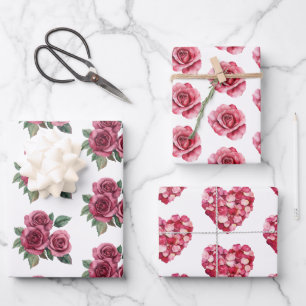 Rote Rosen Blumenhochzeit Geschenkpapier Set