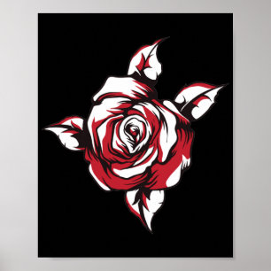 Rote Rosen-Blumenillustration Schwarzer Hintergrun Poster