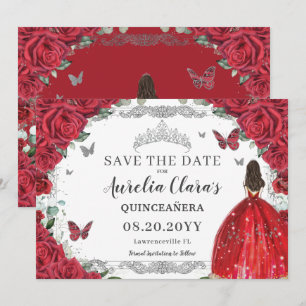 Rote Rosen Blumenkleid Quinceanera 16 . Geburtstag Save The Date