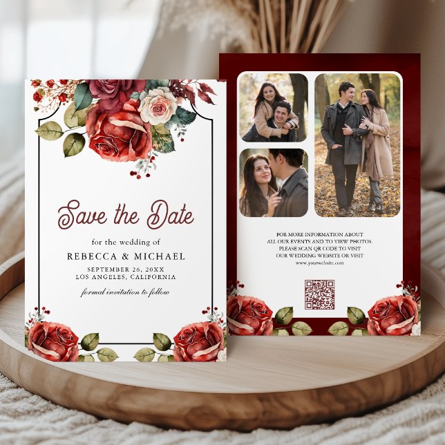 Rote Rosen Blumenkode QR Foto Hochzeit Save The Date (Von Creator hochgeladen)