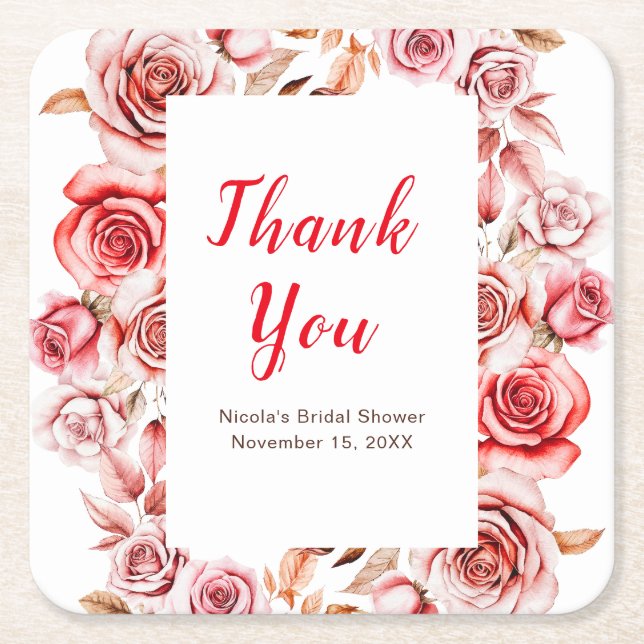 Rote Rosen Blumenkohl Brautparty Rechteckiger Pappuntersetzer (Vorderseite)