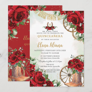 Rote Rosen Blumenkohl Sweet 16 Quinceañera Einladung
