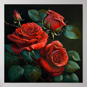 Rote Rosen Blumenkunst Druck Poster