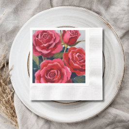 Rote Rosen Blumenmalerei Serviette