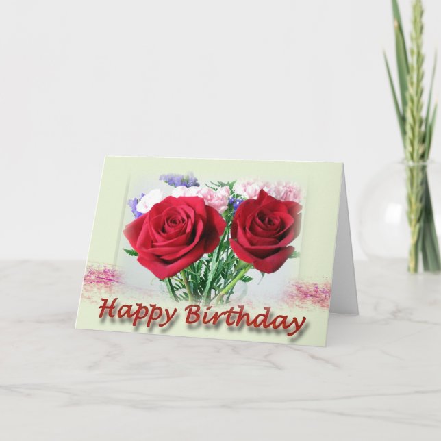 Rote Rosen Blumenmuster Geburtstag Karte (Vorderseite)