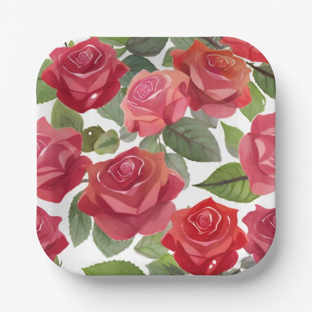 Rote Rosen Blumenparty Pappteller (Vorderseite)