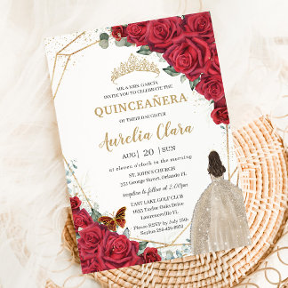 Rote Rosen Blumenschampagner Dress Girl Quinceañer Einladung