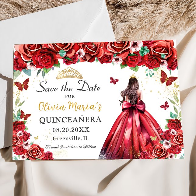 Rote Rosen Blumenschmetterlinge Prinzessin Quincea Save The Date (Von Creator hochgeladen)