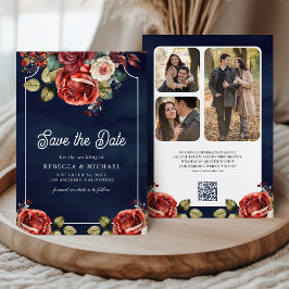 Rote Rosen Blumenzwiebeln Foto QR Code Navy Blue W Save The Date