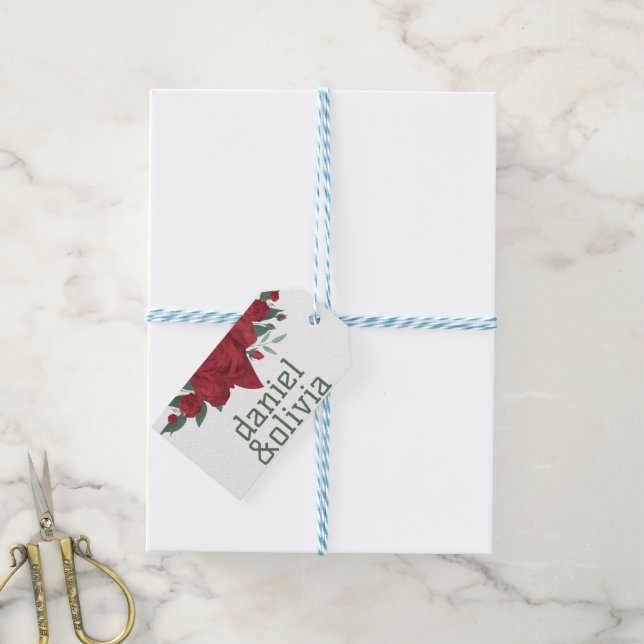 Rote Rosen Boho Wedding Geschenkanhänger (Mit Garn)