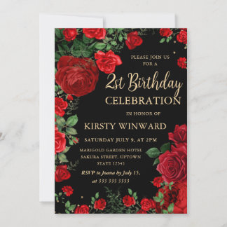 Rote Rosen Border Floral 21. Geburtstag Einladung