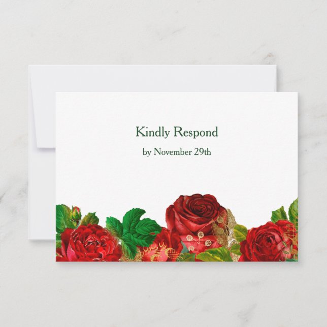 Rote Rosen Border Floral Wedding RSVP Karte (Vorderseite)