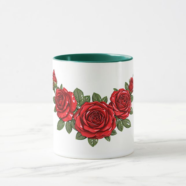 Rote Rosen Botanische Illustration Tasse (Zentrum)