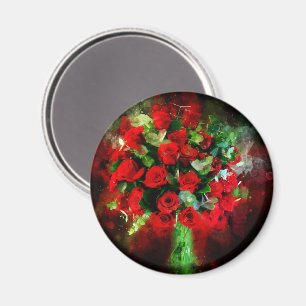 Rote Rosen Bouquet Blume Aquarell - bb Magnet