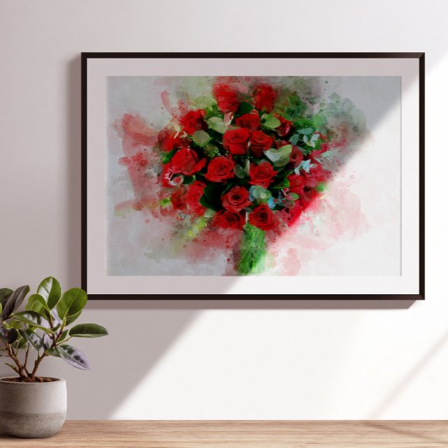 Rote Rosen Bouquet Blume Aquarell - wb Fotodruck (Von Creator hochgeladen)