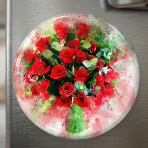 Rote Rosen Bouquet Blume Aquarell - wb Magnet