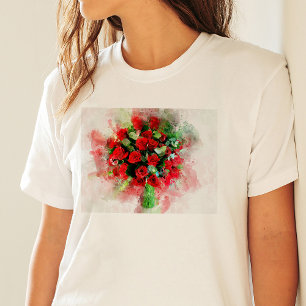 Rote Rosen Bouquet Blume Aquarell - wb T-Shirt