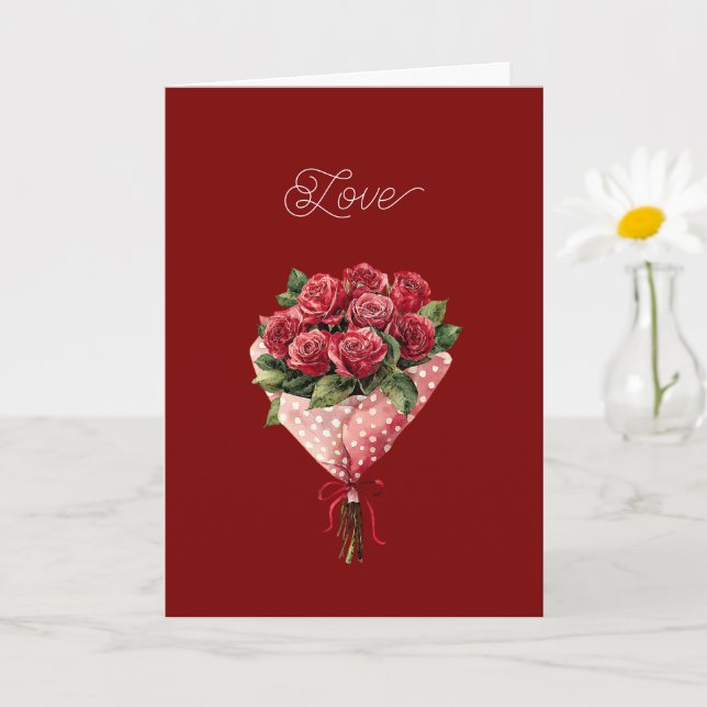 Rote Rosen Bouquet Valentinstag Karte (Kleine Pflanze)