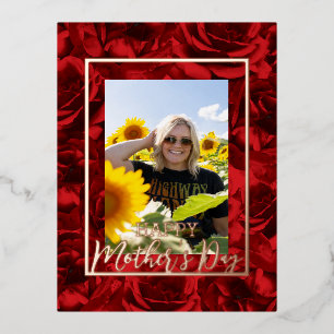Rote Rosen Bouquets Happy Mother Day Foto Real Folien Feiertagspostkarte