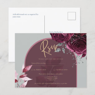 Rote Rosen Burgundy Gold Wedding RSVP Postkarte