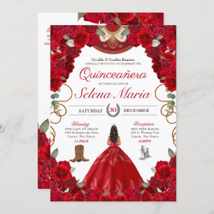 Rote Rosen Charro Eleganter Western Quinceanera Einladung