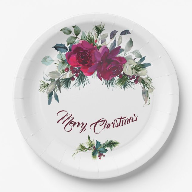 Rote Rosen Christmas Bouquet Pappteller (Vorderseite)