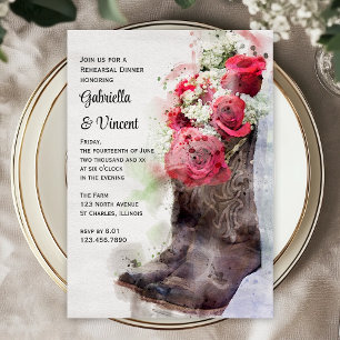 Rote Rosen Cowboy Boots Hochzeit Probe Dinner Einladung
