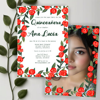 Rote Rosen CUSTOM Foto Quinceañera Einladung