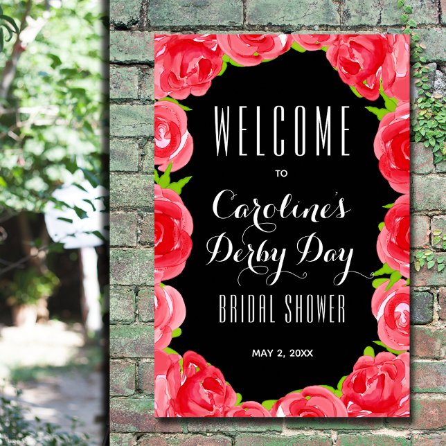 Rote Rosen Derby Style Brautparty Willkommen Poster (Red roses Derby-style bridal shower welcome poster - INSTANT DOWNLOAD and/or PRINTED)
