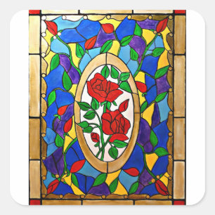 Rote Rosen des befleckten Glases Quadratischer Aufkleber