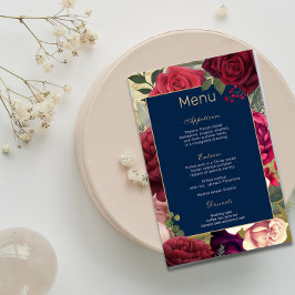 Rote Rosen des Burgund Navy Blush Wedding Menu