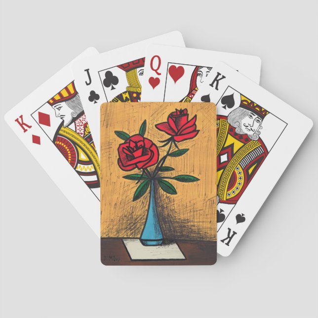 Rote Rosen des mittleren Jahrhunderts in Blauer Va Spielkarten (Rückseite)