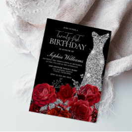 Rote Rosen Diamond Gown Black 21. Geburtstag Party Einladung