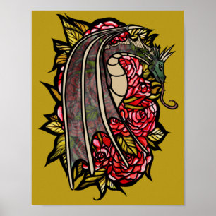 Rote Rosen Drachenkunst Poster