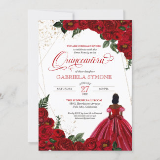 Rote Rosen Elegangown Afrolatina Quinceanera Einladung