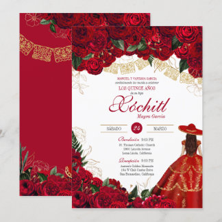 Rote Rosen Elegant Charro Quinceanera Einladung