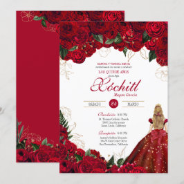 Rote Rosen Elegant Floral Schönes Quinceañera Einladung