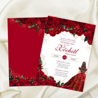 Rote Rosen Elegante Flora Schöne Quinceanera Einladung