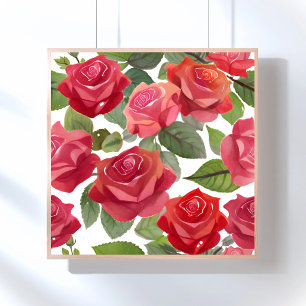 Rote Rosen Elegante Florale Rosen Aquarell Poster
