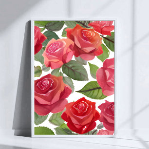 Rote Rosen   Elegante Florale Rosen Aquarell Poster
