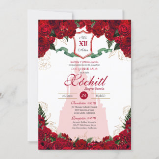 Rote Rosen Elegante Prinzessin Royalty Quinceanera Einladung