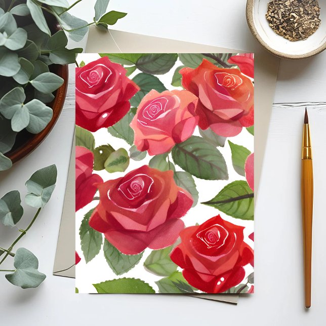 Rote Rosen | Elegante Rose Wasser Postkarte (Von Creator hochgeladen)