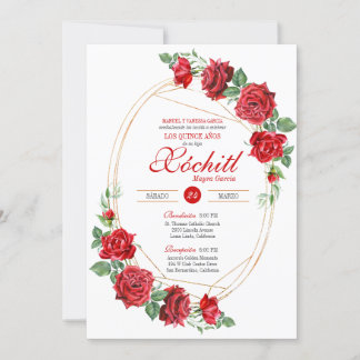 Rote Rosen Eleganter Luxus Quinceanera Einladung