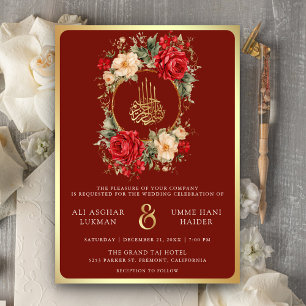 Rote Rosen Elfenblumen Marun Gold Muslimische Hoch Einladung
