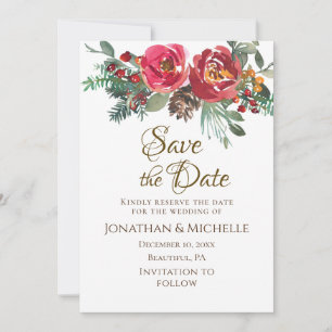 Rote Rosen Evergreen Winter Weihnachten Hochzeit Save The Date