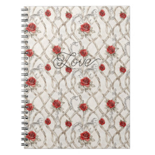 Rote Rosen Falsches Holz Florale Liebe Notizblock