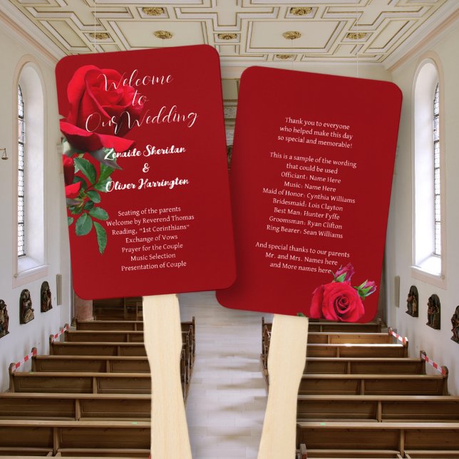 Rote Rosen Fan Wedding Programm Fächer (Von Creator hochgeladen)