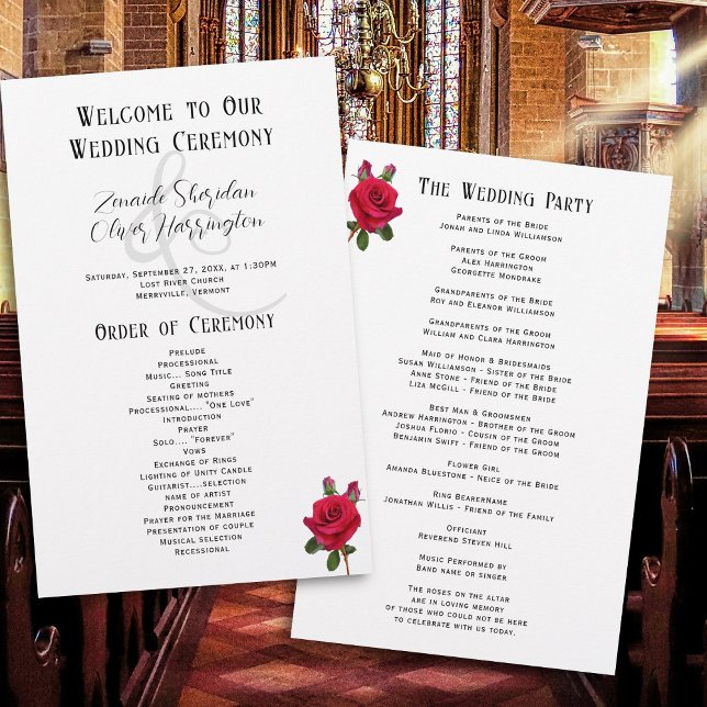 Rote Rosen Flachblatt Hochzeitsprogramm (Von Creator hochgeladen)