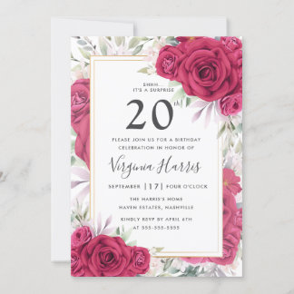 Rote Rosen Floral 20. Geburtstag Einladung