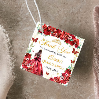 Rote Rosen Floral Butterfliegen Quinceañera Prince Geschenkanhänger